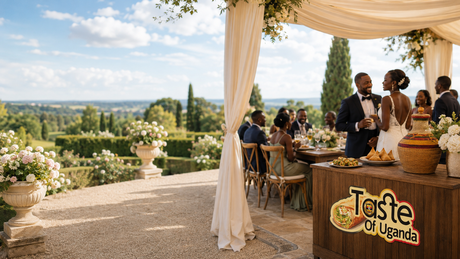 Liebevoll dekorierte Feier mit Taste of Uganda Catering